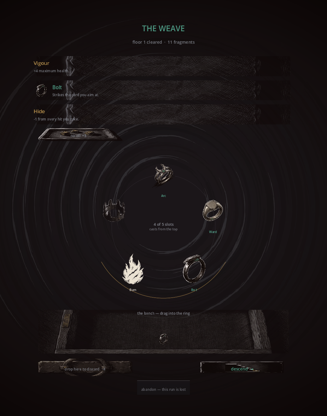 The Weave. One of three offers, then rearrange what you carry.
